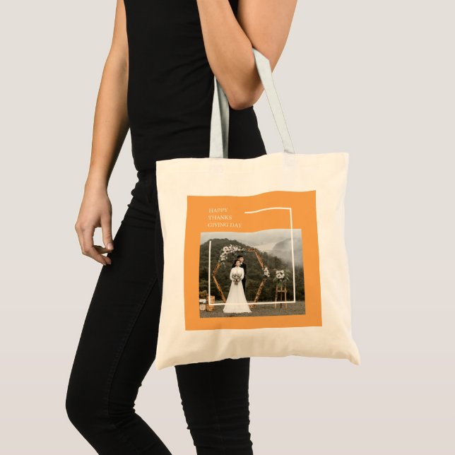 Elegant Family Photo & Happy Thanksgiving Day  Tote Bag (Front (Product))