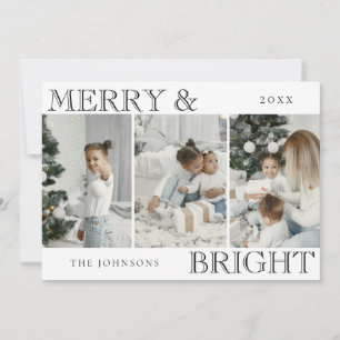 Elegant Family Photo   Merry and Bright Christmas Holiday Card