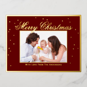 Elegant Family Photo Merry Christmas Confetti Foil Holiday Postcard