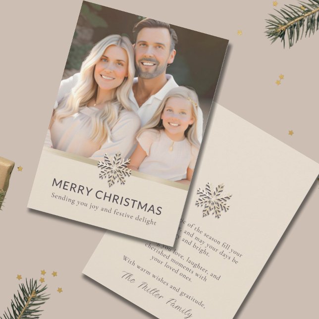 Elegant Family Photo Merry Christmas Flat Card (Creator Uploaded)