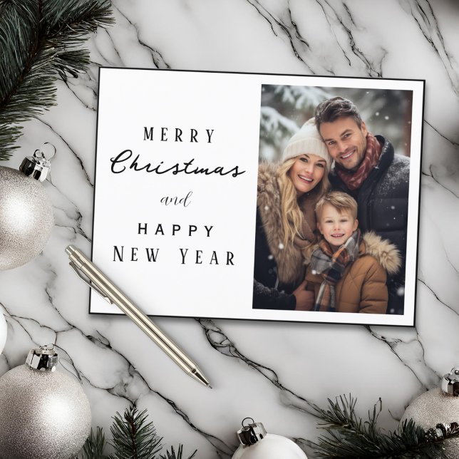 Elegant Family Photo Merry Christmas New Year Postcard (Creator Uploaded)