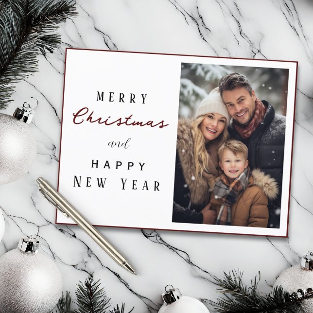 Elegant Family Photo Merry Christmas New Year Postcard (Creator Uploaded)