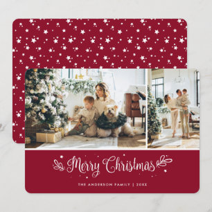 Elegant Family Photo Modern Red Merry Christmas Holiday Card