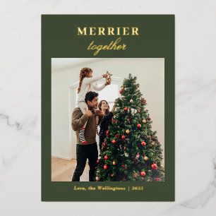 Elegant Family Photo Script Merry Christmas Gold