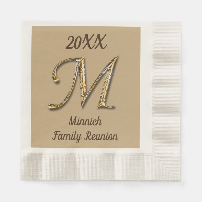 Elegant Family Reunion Gold Letter M Monogram Napkin (Front)
