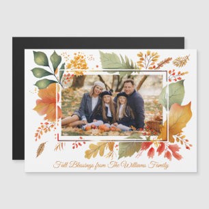 Elegant Family Thanksgiving Photo Fall Leaf Magnet