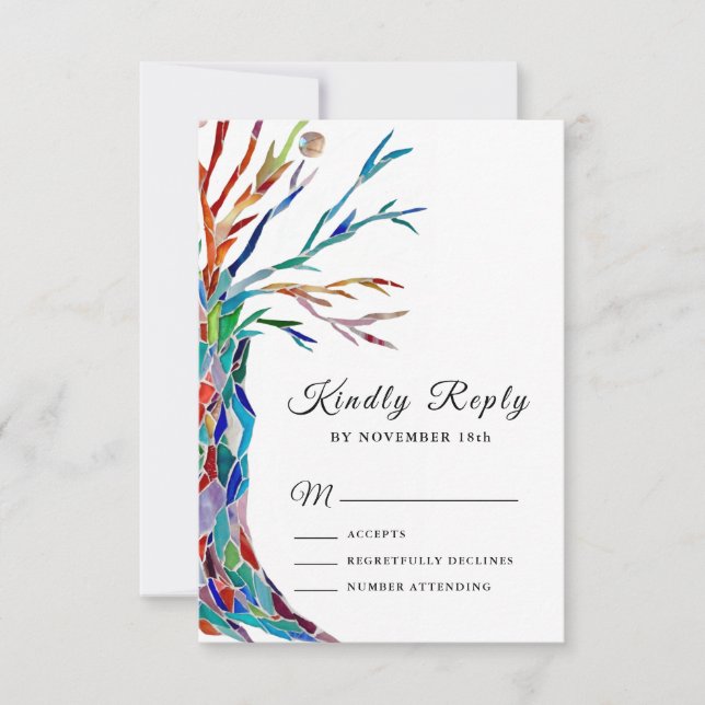 Elegant Family Tree  Baptism Christening RSVP  Card (Front)
