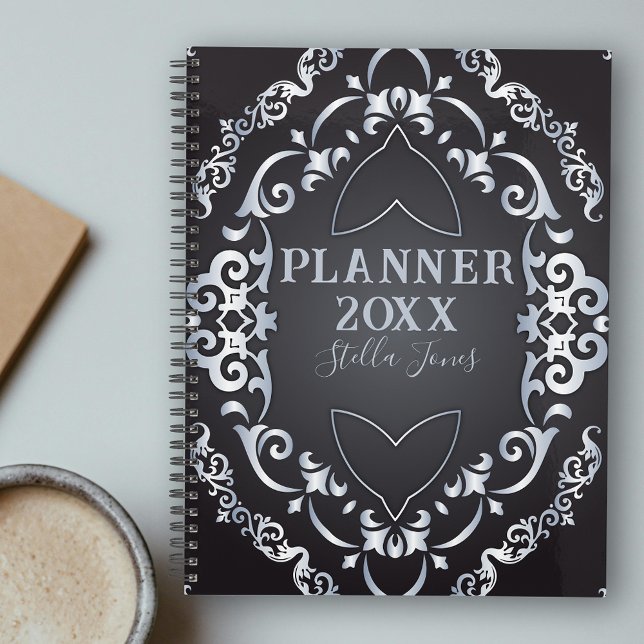 Elegant Fancy Baroque Luxury Chic Black and Silver Planner (Creator Uploaded)