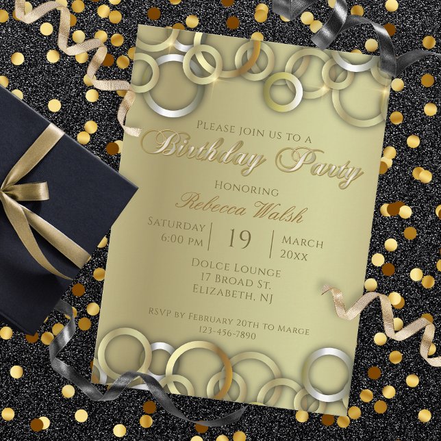 Elegant Fancy Glam Faux Gold Birthday Party Invitation (Creator Uploaded)