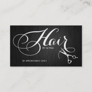 Elegant Fancy Script Hair Stylist on black fibre Business Card