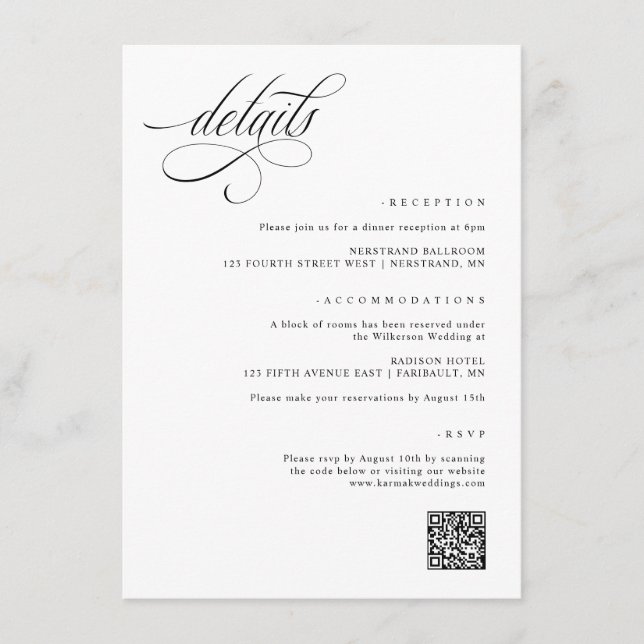 Elegant Fancy Wedding Details Enclosure Card (Front)