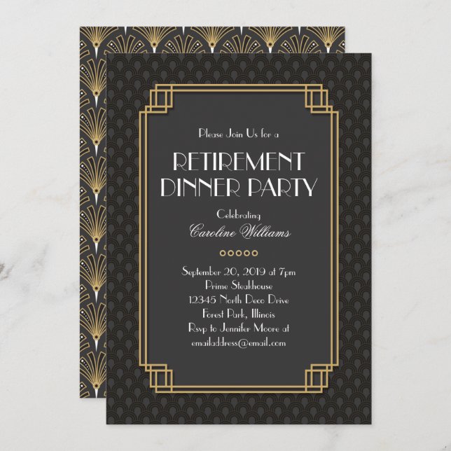 Elegant Fans Art Deco Retirement Party Invitation (Front/Back)
