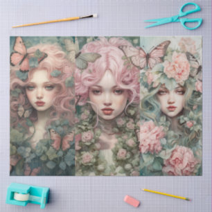 Elegant Fantasy Girl Colourful Floral & Butterflie Tissue Paper