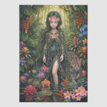 Elegant Fantasy Jungle Girl & Jaguar Decoupage