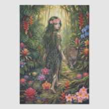 Elegant Fantasy Jungle Girl & Jaguar Decoupage