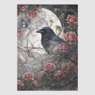 Elegant Fantasy Moon, Raven & Pink Rose Decoupage  Tissue Paper