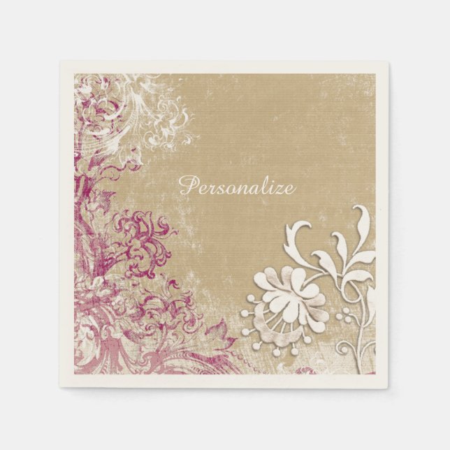 Elegant Fantasy Purple White Flowers Personalise Napkin (Front)