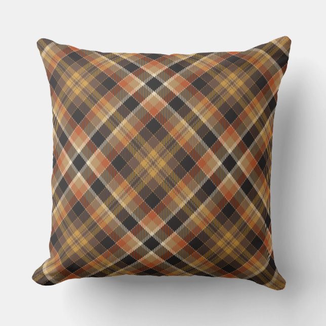 Elegant farmhouse and country look tartan brown cushion (Front)