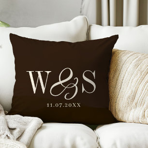Elegant farmhouse brown initial wedding couples cushion