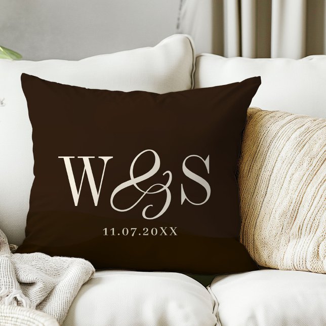 Elegant farmhouse brown initial wedding couples cushion (Creator Uploaded)