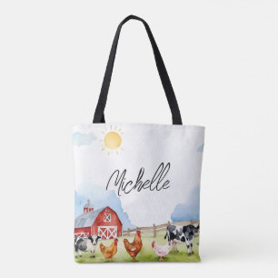 Elegant Farmhouse Red Barnyard Farm Animal Custom Tote Bag