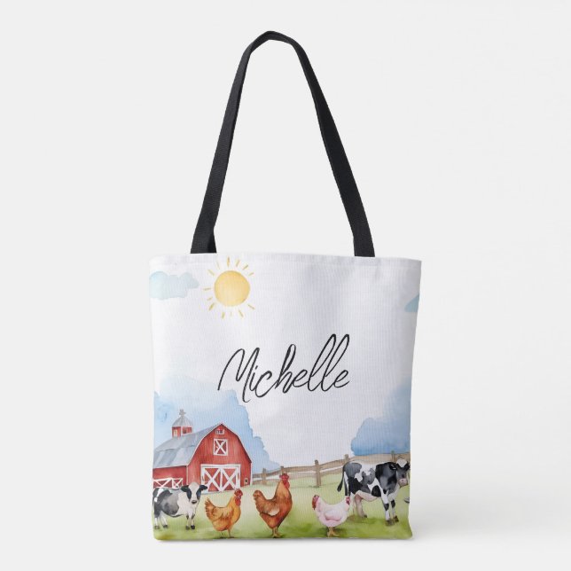 Elegant Farmhouse Red Barnyard Farm Animal  Custom Tote Bag (Back)