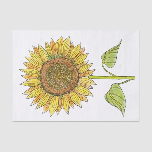   Elegant Farmhouse Watercolor Sunflower Decoupage Tissue Paper (Front)