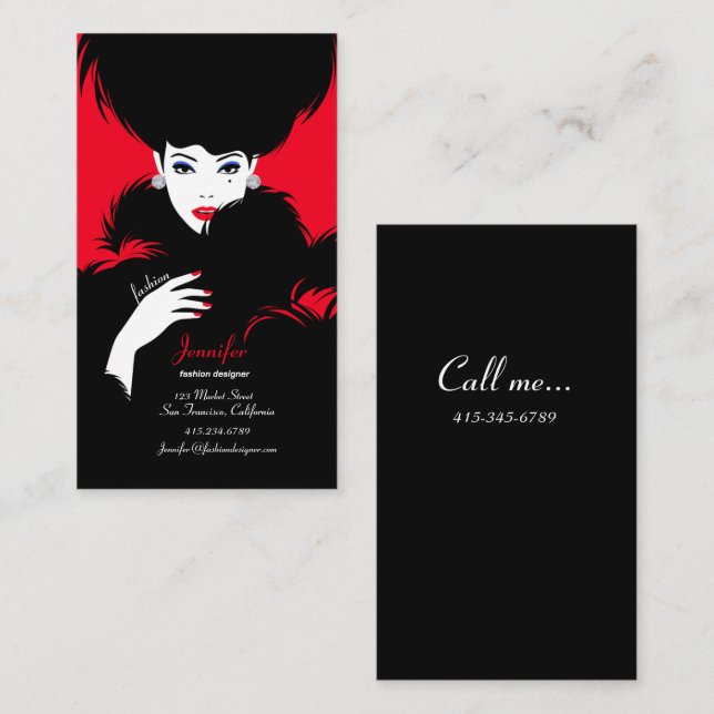 Elegant Fashion Designer Black & Red   Business Card (Front/Back)