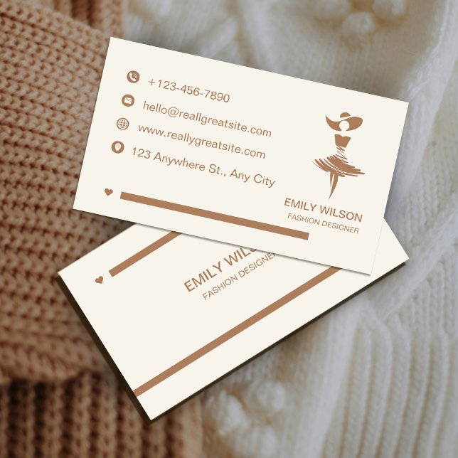 Elegant Fashion Designer /Minimalist Beige & Brown Business Card (Elegant Fashion Designer /Minimalist Beige & Brown Business Card #fashiondesigner #zazzlemade#tailor)