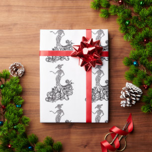Elegant Fashion Lady Silhouette Line Art Wrapping Paper