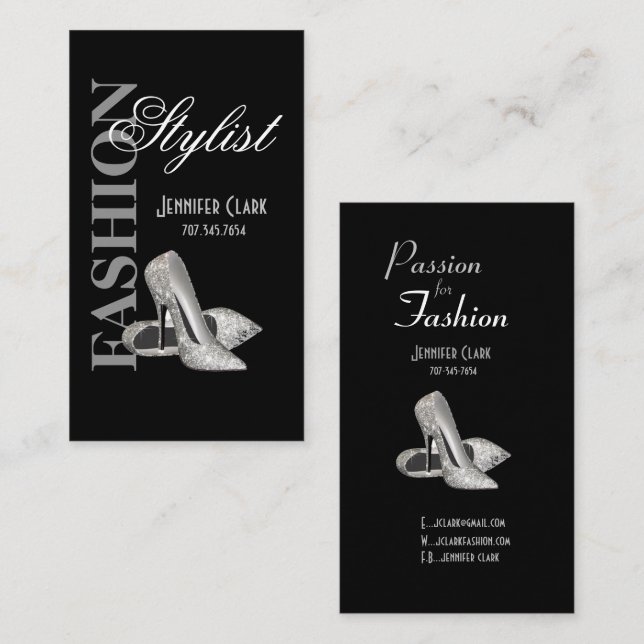 Elegant Fashion Stylist Designer with Stilettos  Business Card (Front/Back)