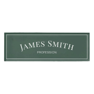 Elegant Fashion Trend Colour Pine Green: Minimalis Name Tag