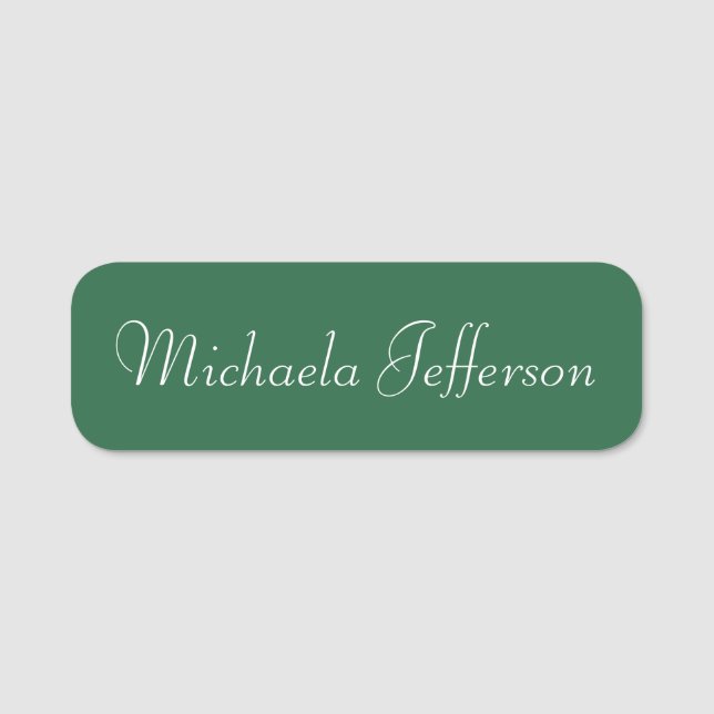 Elegant Fashionable Table Pool Green: Handwritten Name Tag (Front)