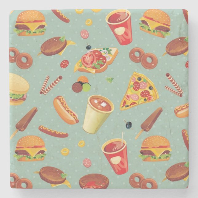 Elegant Fast Food Pattern Stone Coaster (Front)