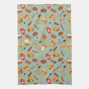 Elegant Fast Food Pattern Tea Towel