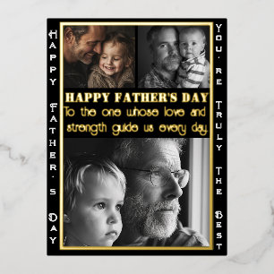 Elegant Father’s Day Custom Photos & Gold Foil Holiday Postcard