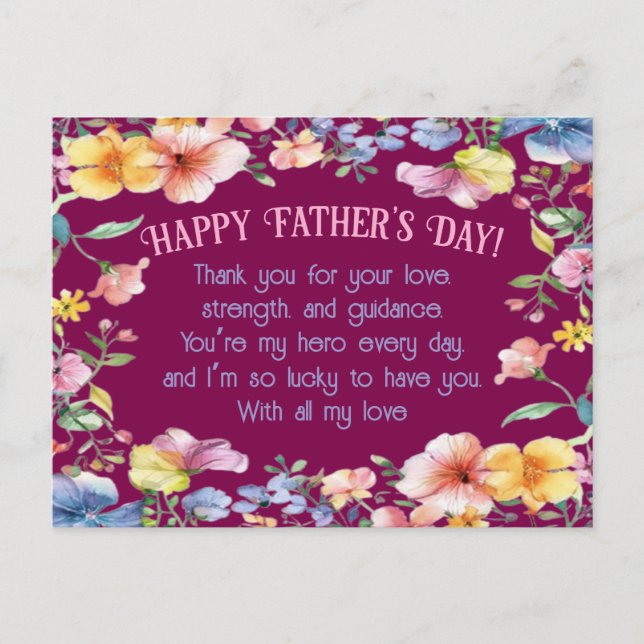 Elegant Father’s Day Postcard with Flroal Decor (Front)