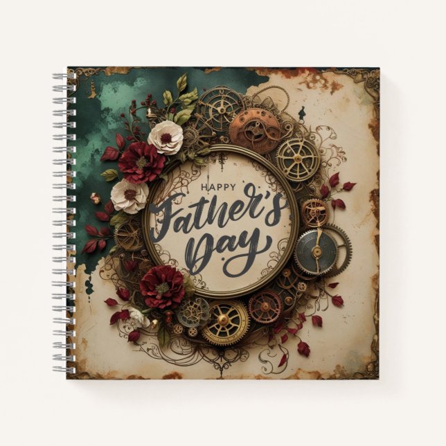 Elegant Father’s Day Steampunk  and florals Notebook (Front)