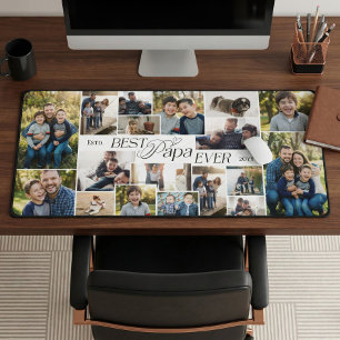Elegant Fathers Day Best Papa Ever Photo Collage Desk Mat