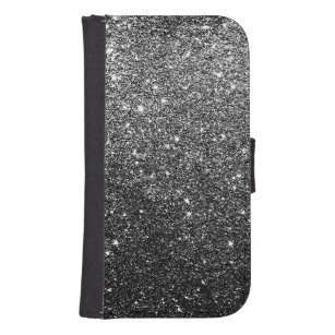 Elegant Faux Black Glitter Samsung S4 Wallet Case