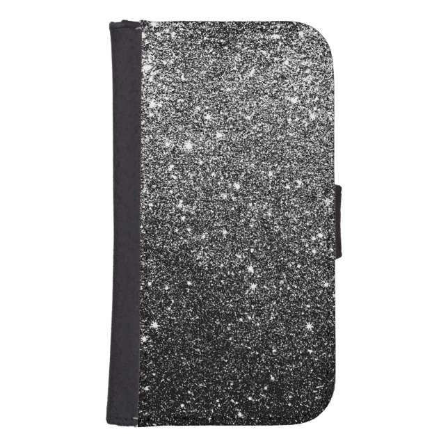 Elegant Faux Black Glitter Samsung Galaxy Wallet Case (Front)