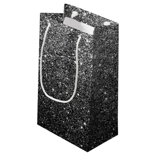 Elegant Faux Black Glitter Small Gift Bag (Back Angled)