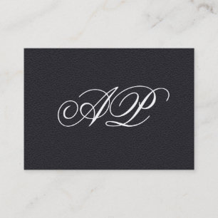 Elegant Faux Black Leather with Luxe Monogram Business Card