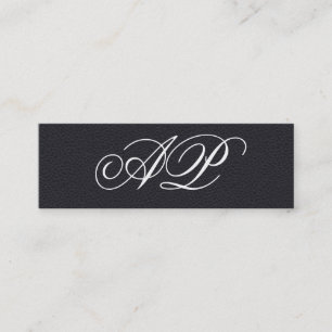 Elegant Faux Black Leather with Luxe Monogram Mini Business Card
