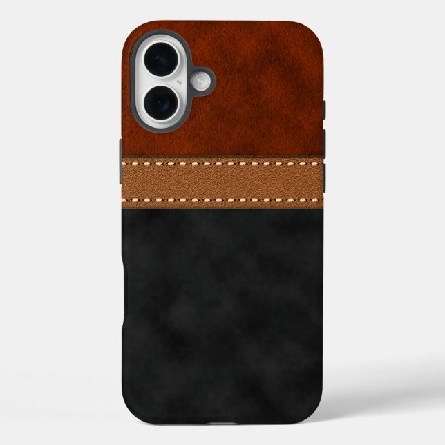 Elegant Faux Black Red Brown Leather Suede Print Case-Mate iPhone Case (Back)