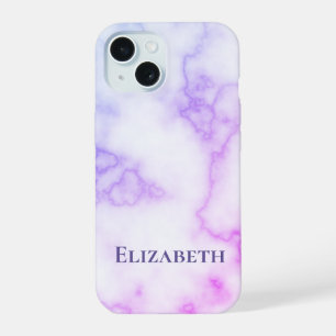 Elegant Faux Blue and Purple Marble Name Template  iPhone 15 Case
