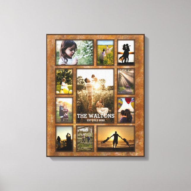 Elegant Faux Bronze Frame Family Photo Collage Canvas Print (Front)