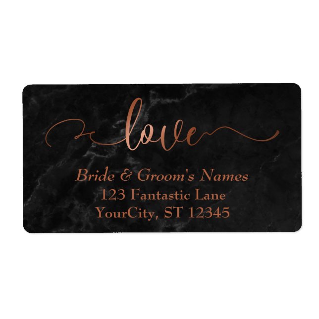 Elegant Faux Copper Foil, Black Marble Love Script (Front)