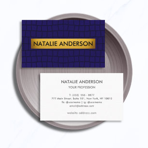 Elegant Faux Crocodile Navy & Gold Business Card