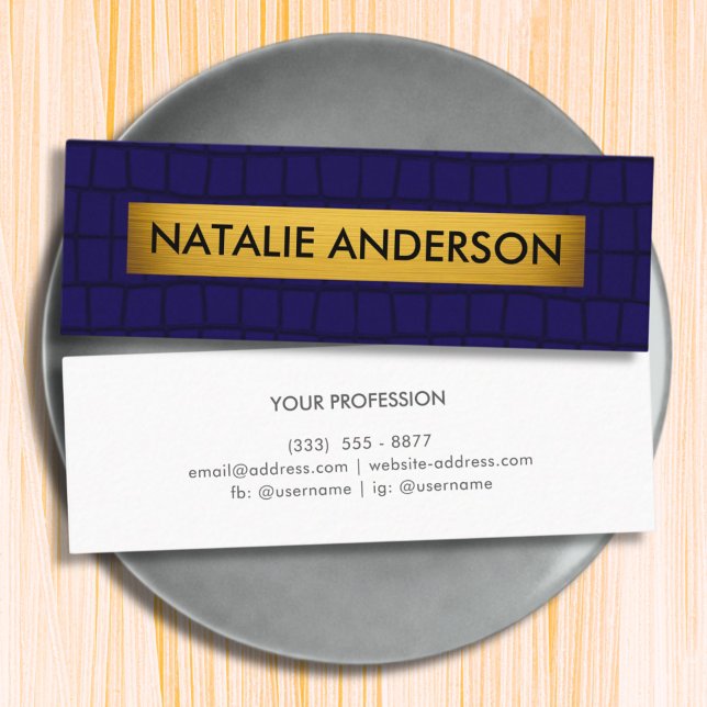 Elegant Faux Crocodile Navy & Gold  Mini Business Card (Creator Uploaded)